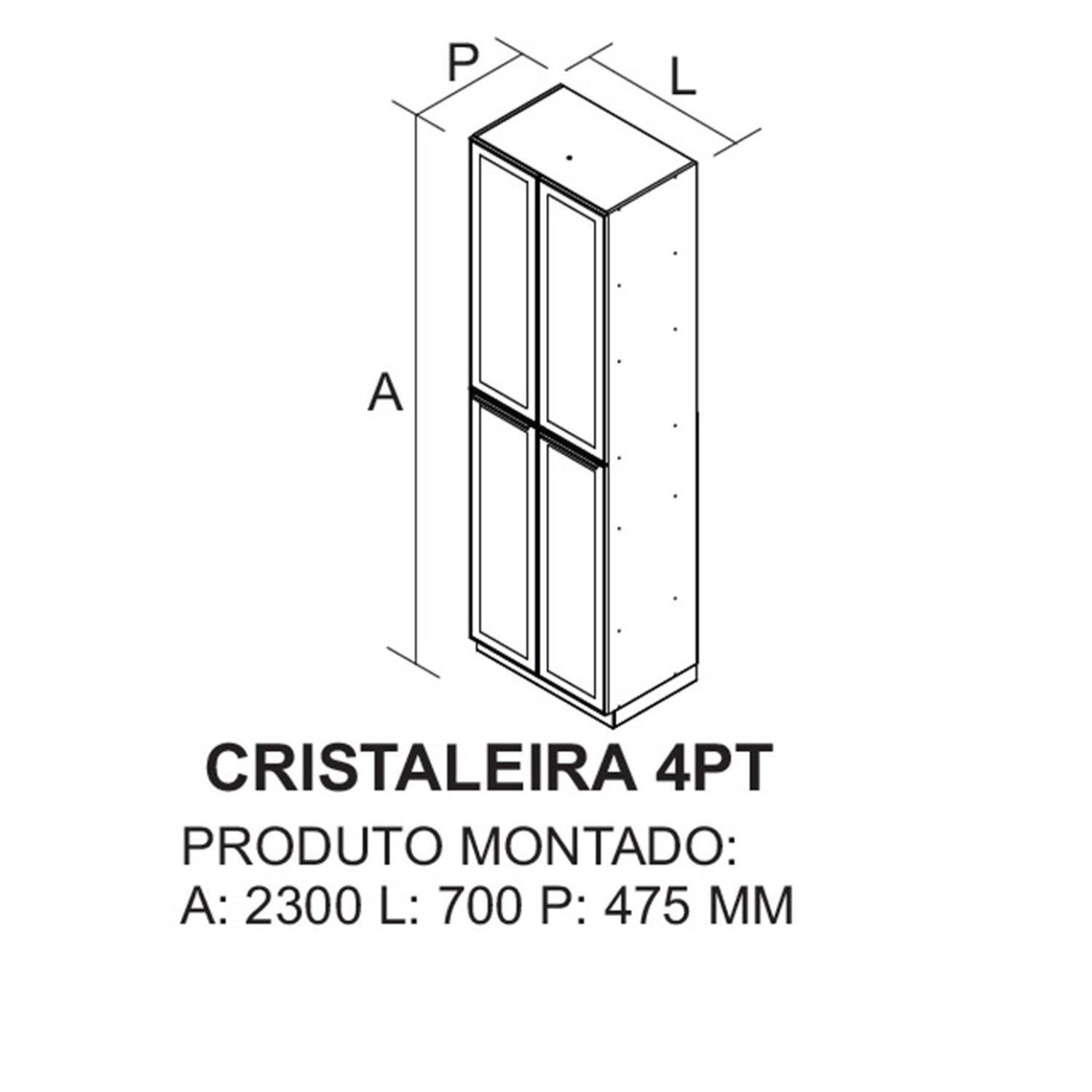 Cristaleira 4 Portas em Vidro 230cm de Altura 100% Mdf Dobradiças Slow Motion Essence - 4