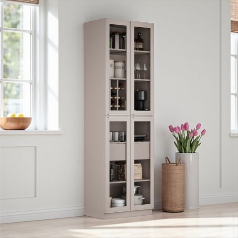 Cristaleira 4 Portas de Vidro 230cm de Altura MDF Rodapé PVC Dobradiça Slow Motion Essence Itatiaia