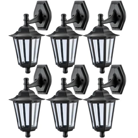 Kit 6 Luminárias Arandelas Pretas de Parede Dital 8x24x37cm Bivolt Lâmpada E27