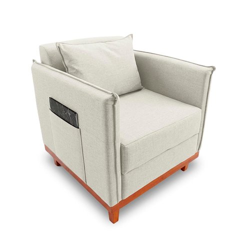 Poltrona Base de Madeira com Porta-revistas para Sala Confortável Linho Maya