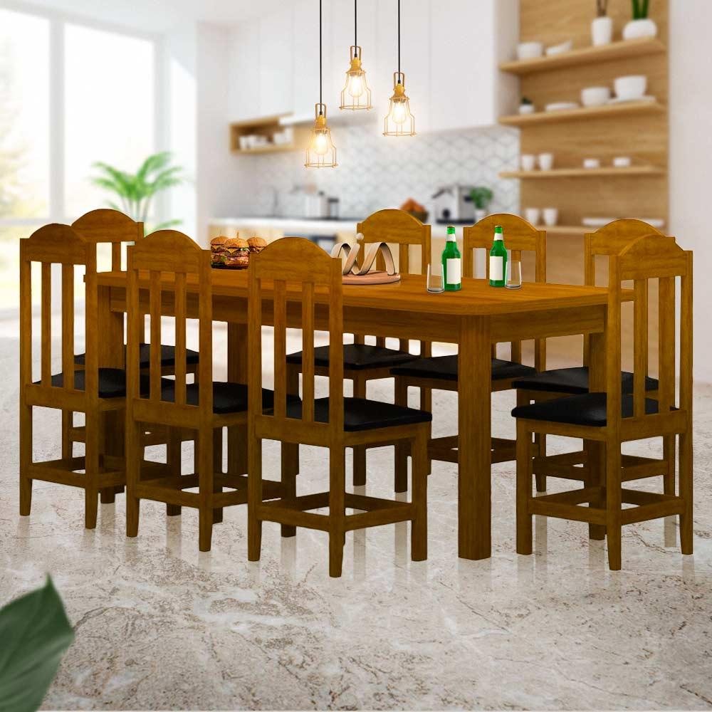 Mesa De Jantar Retangular 8 Lugares Estofados Madeira Maciça Safira ...