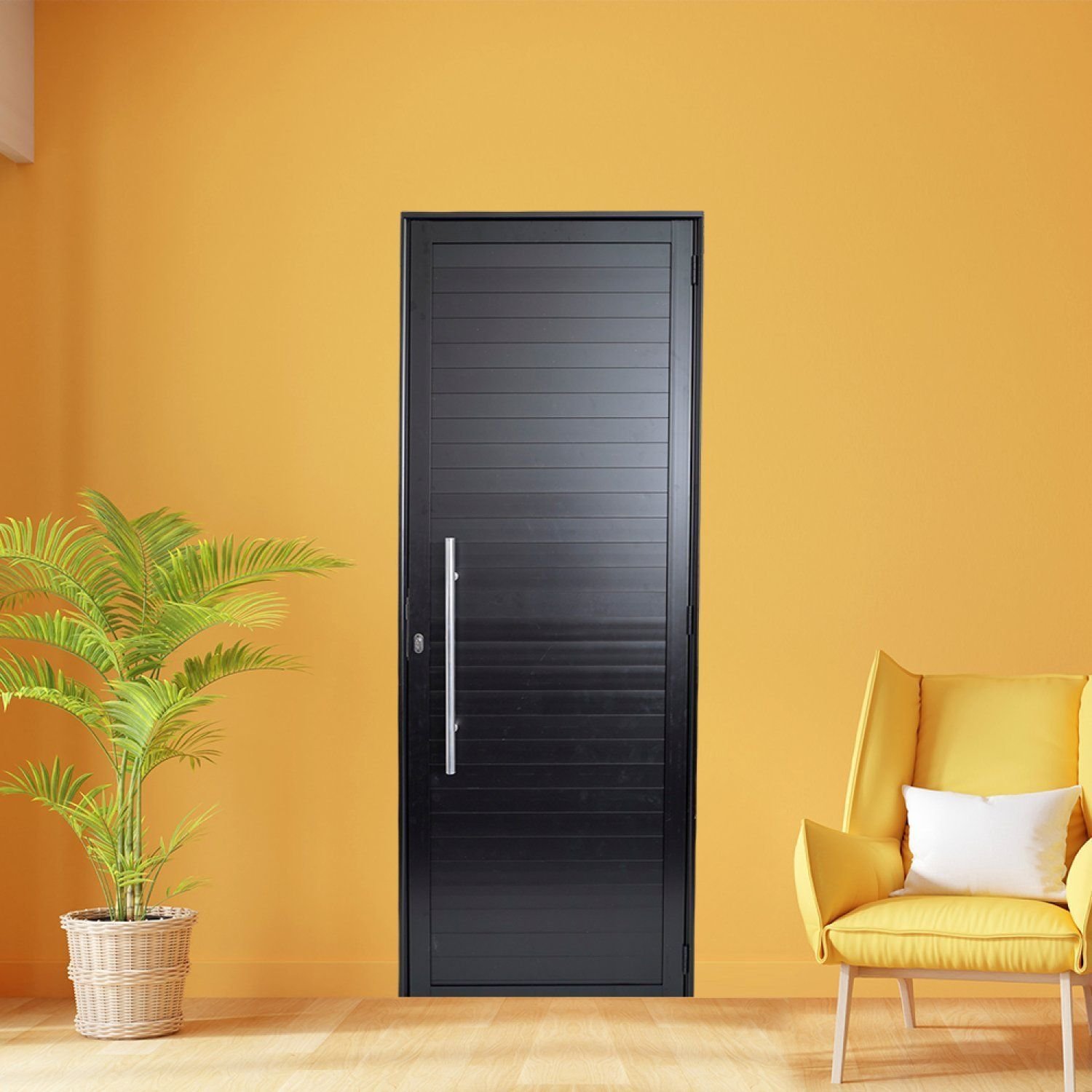 RIKO　黒　38 Porta de Aluminio Lambri 210x100cm com Puxador Linha Premium Lux