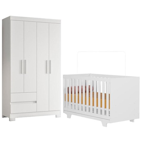 Berço Nacional Life 2217 com Guarda Roupa Olimpia Branco Flex - Móveis Albatroz