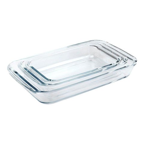 Conjunto 3 Travessas Retangulares em Vidro para Servir (1l+1,6l+2,2l)