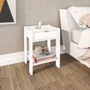 Ver imagem 1 de Mesa de Cabeceira Quarto com 1 Gaveta Prateleira e Tomada: Branco