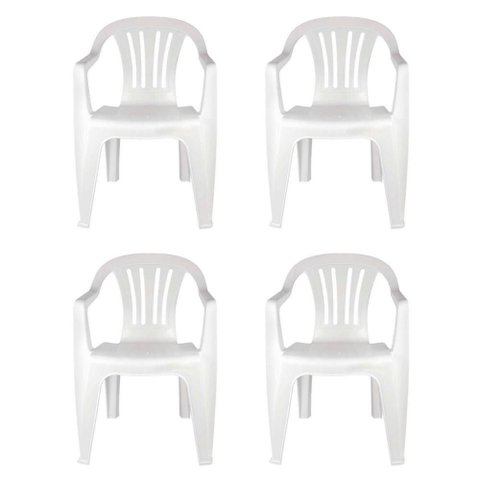 Kit 4 Cadeiras Poltrona Plástica Empilhavel Reforçada Branca 182kg Mor