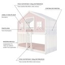 Ver imagem 4 de Beliche Infantil Montessori Casinha Dos Sonhos com Cortina Madeira Maciça Rosa/Branco Megamobilia