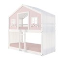 Ver imagem 1 de Beliche Infantil Montessori Casinha Dos Sonhos com Cortina Madeira Maciça Rosa/Branco Megamobilia