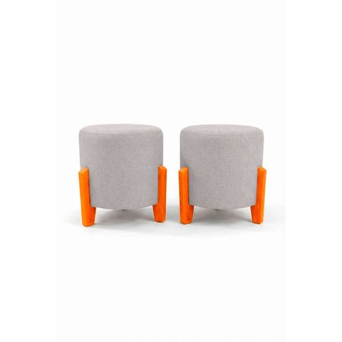 Kit com 2 Puff's Redondo Confortável Minimalista Thor Linho