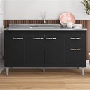 Ver imagem 2 de Balcão Gabinete Com Pia Inox 150cm 4 Portas e 1 Gaveta Gabriela Preto - AJL Móveis