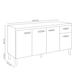 Balcão Gabinete Com Pia Inox 150cm 4 Portas e 1 Gaveta Gabriela Preto - AJL Móveis - 4