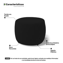 Puff Decorativo Living Aisha Orgânico Suede Preto - Desk Design - 3