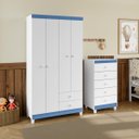 Ver imagem 1 de Guarda Roupa Infantil 4 Portas Branco Flex com Cômoda 5 Gavetas Aquarela Branco Clique Chique