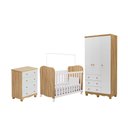 Ver imagem 2 de Quarto de Bebê Guarda-Roupa 3 Portas Cômoda e Berço Mimo MDF Espresso Móveis Branco Brilho/Amêndoa