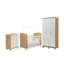 Ver imagem 2 de Quarto de Bebê Guarda-Roupa 3 Portas Cômoda e Berço Mimo MDF Espresso Móveis Amêndoa/Branco Brilho