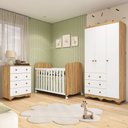 Ver imagem 1 de Quarto de Bebê Guarda-Roupa 3 Portas Cômoda e Berço Mimo MDF Espresso Móveis Branco Brilho/Amêndoa