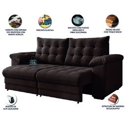 Sofá Retrátil e Reclinável Bipartido 3 Lugares 2,30m Suede Veludo Coliseu Selmer - 4
