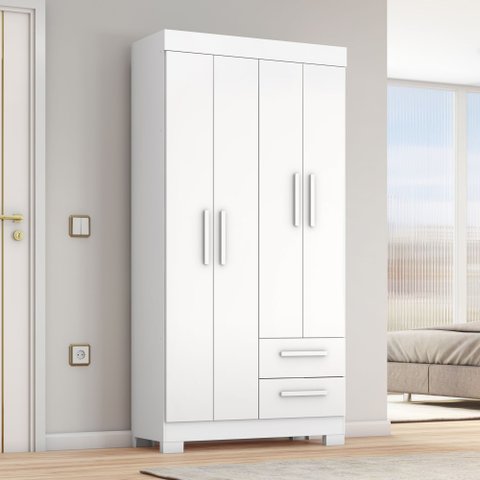 Guarda-Roupa NT6010 com 4 Portas e 2 Gavetas Branco/New/Rosa