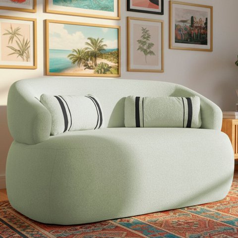 Poltrona Namoradeira 2 Lugares Orgânica Chloe Boucle Verde com Almofada Plumante - Arkell