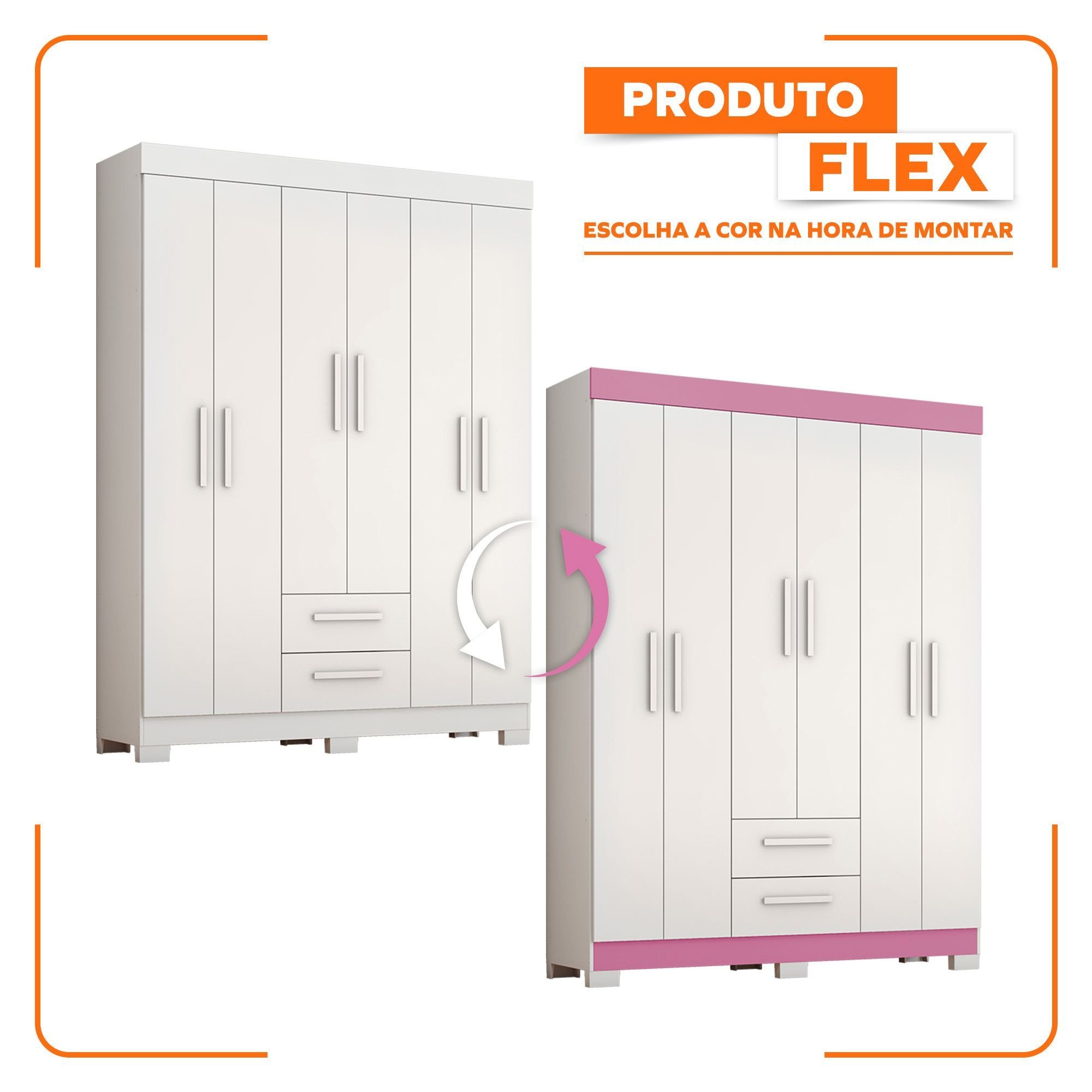 Guarda-roupa Nt6015 com 6 Portas e 2 Gavetas | MadeiraMadeira