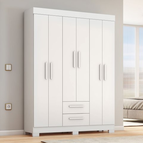 Guarda-Roupa NT6015 com 6 Portas e 2 Gavetas Branco/New/Rosa