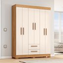 Ver imagem 1 de Guarda-Roupa NT6015 com 6 Portas e 2 Gavetas Laranja/Freijó Trend/Off White Tx