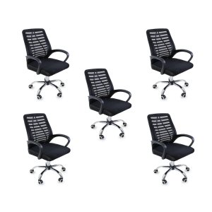 Kit 5 Cadeiras de Escritório Esteirinha Mesh Ergonômica - Preto