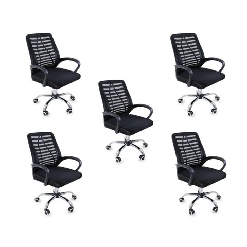 Kit 5 Cadeiras de Escritório Esteirinha Mesh Ergonômica - Preto