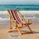 Ver imagem 2 de Conjunto 2 Espreguiçadeiras Preguiçosa Dobrável Envernizada Mel em Madeira Maciça Tecido Branco