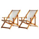 Ver imagem 1 de Conjunto 2 Espreguiçadeiras Preguiçosa Dobrável Envernizada Mel em Madeira Maciça Tecido Branco