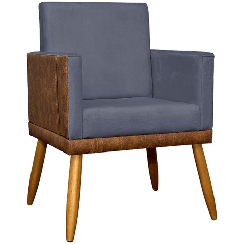 Poltrona Decorativa Moderna Lis Corino e Suede Cores Pé Palito 30 Cm Castanho