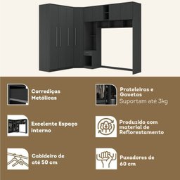 Guarda-roupa Modulado Lugano 8 Portas 3 Gavetas 3 Peças Yescasa - 5 Guarda-roupa Modulado Lugano 8 Portas 3 Gavetas 3 Peças Yescasa - 5