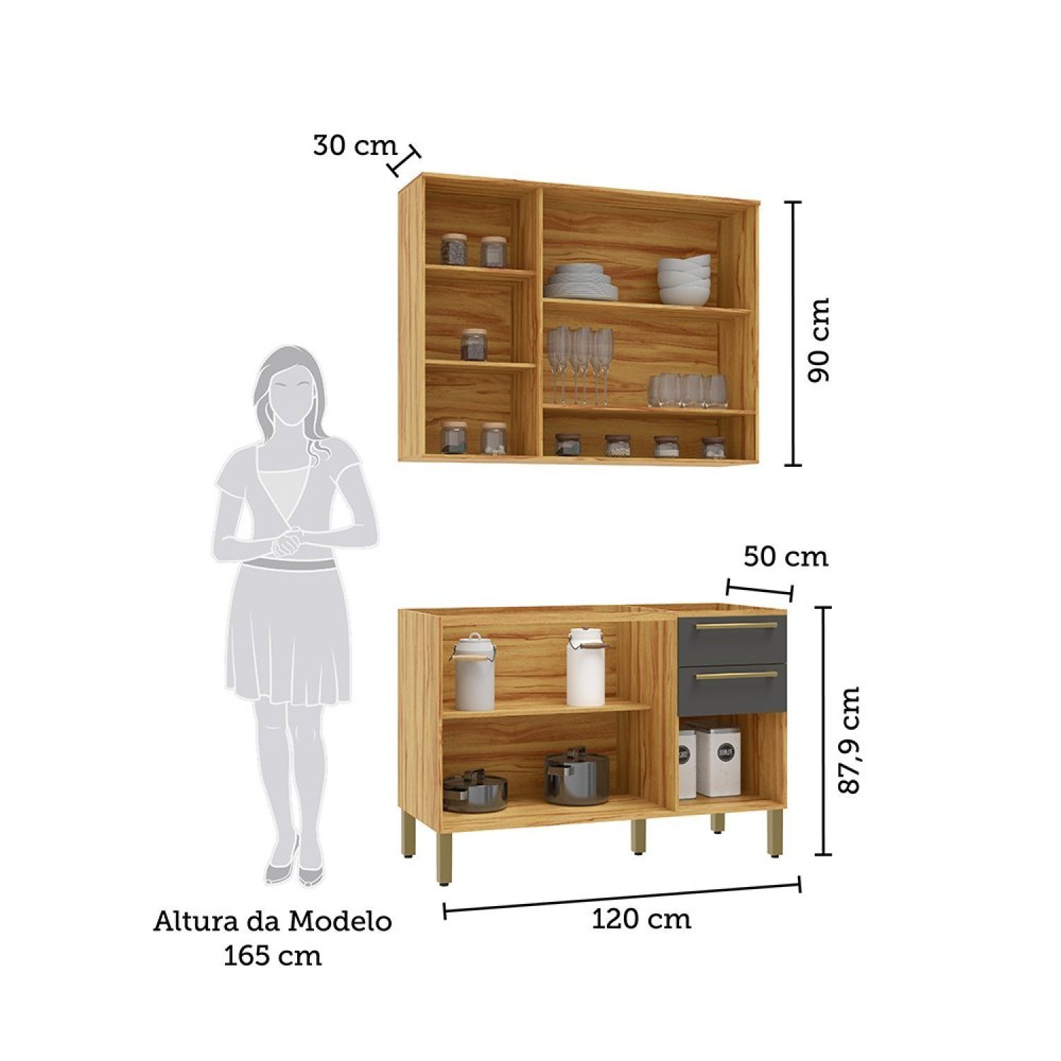 Cozinha Modulada Compacta 2 Peças 6 Portas 2 Gavetas sem Tampo com Vidro Reflecta 100% Mdf Itália Es - 3