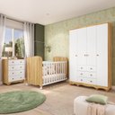 Ver imagem 1 de Quarto de Bebê Guarda-Roupa 4 Portas Cômoda e Berço Mimo MDF Espresso Móveis Branco Brilho/Amêndoa