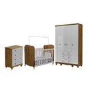Ver imagem 3 de Quarto de Bebê Guarda-Roupa 4 Portas Cômoda e Berço Mimo MDF Espresso Móveis Branco Brilho/Amêndoa