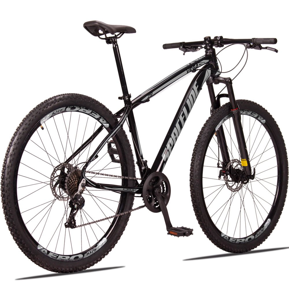 Bicicleta Aro 29 Spaceline Vega 21v Câmbios Importados Freio a Disco Preto e Prata Tam: 17 - 3