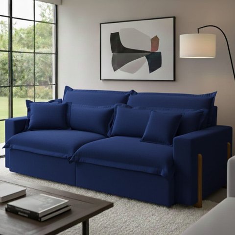 Sofá Retrátil e Reclinável Dubai, Tecido Linho, Molas Ensacadas, 1,90m.