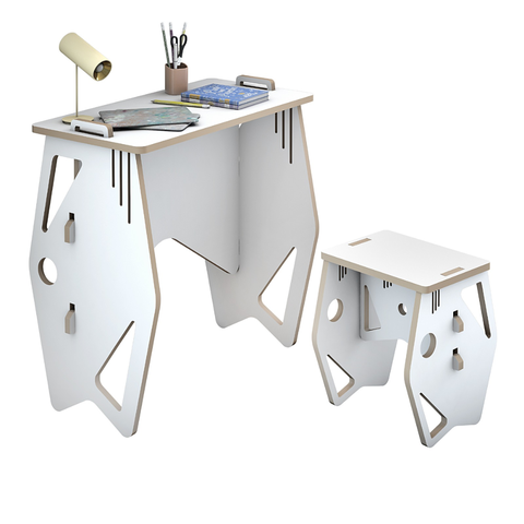Kit de Escrivaninha e Banqueta Infantil Soho Branco Mdf
