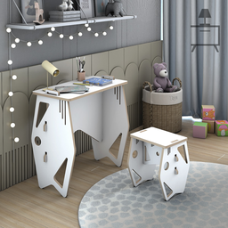 Kit de Escrivaninha e Banqueta Infantil Soho Branco - 5
