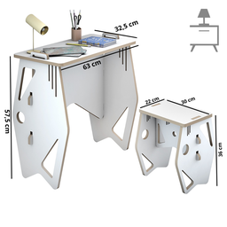 Kit de Escrivaninha e Banqueta Infantil Soho Branco - 3