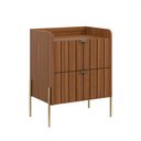Ver imagem 7 de Mesa de Cabeceira Moriah 45cm Cinamomo 2 Gavetas MDF Industrial Pés e Puxadores em Ferro Dourado