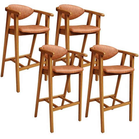 Kit 04 Banquetas Alta Cozinha Bancada Bar Sala de Jantar Fixa Cecília L02 Couríssimo Camel - Lyam De
