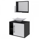 Ver imagem 2 de Armário de Banheiro com Cuba e Espelho 1 Porta 2 Prateleiras Preto ônix/Branco Chess 13689 - Compace