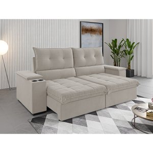 Sofá 230cm 4 Lugares Horus Bipartido Retrátil e Reclinável com Porta Copos