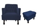 Ver imagem 1 de Kit Poltrona Decorativa Julia + Puff Luis Xv Suede Azul Marinho Pés Madeira Mz Decor