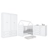 Dormitório Infantil Mississipi 4 Portas, Cômoda, Berço Cabana Branco com Colchão - Móveis Henn - 1