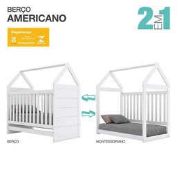 Dormitório Infantil Mississipi 4 Portas, Cômoda, Berço Cabana Branco com Colchão - Móveis Henn - 5