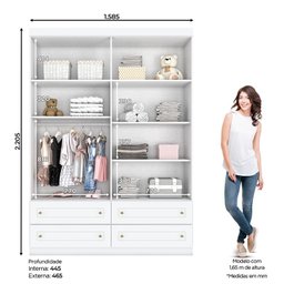 Dormitório Infantil Mississipi 4 Portas, Cômoda, Berço Cabana Branco com Colchão - Móveis Henn - 3