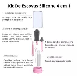 Kit Escova de Limpeza 4 em 1 Mamadeira Garrafa Copo Bebe Criança Limpeza Higiene Bolsa Passeio Viage - 7