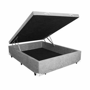Base Box Baú Casal Suede Cinza - 39x138x188